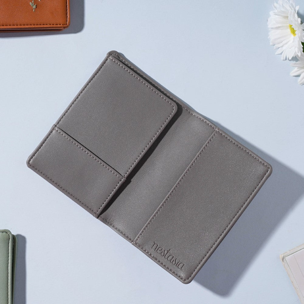 Floral Line Art Embroidered Passport Cover Grey Nestasia