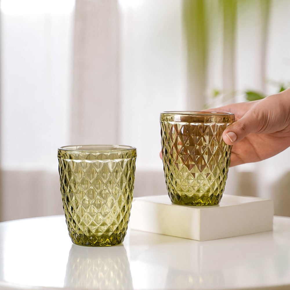 Green Glass Water Cup Set of 4 Nestasia