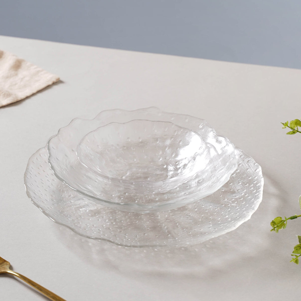 Modern Textured Plate and Bowl Set of 3 Nestasia
