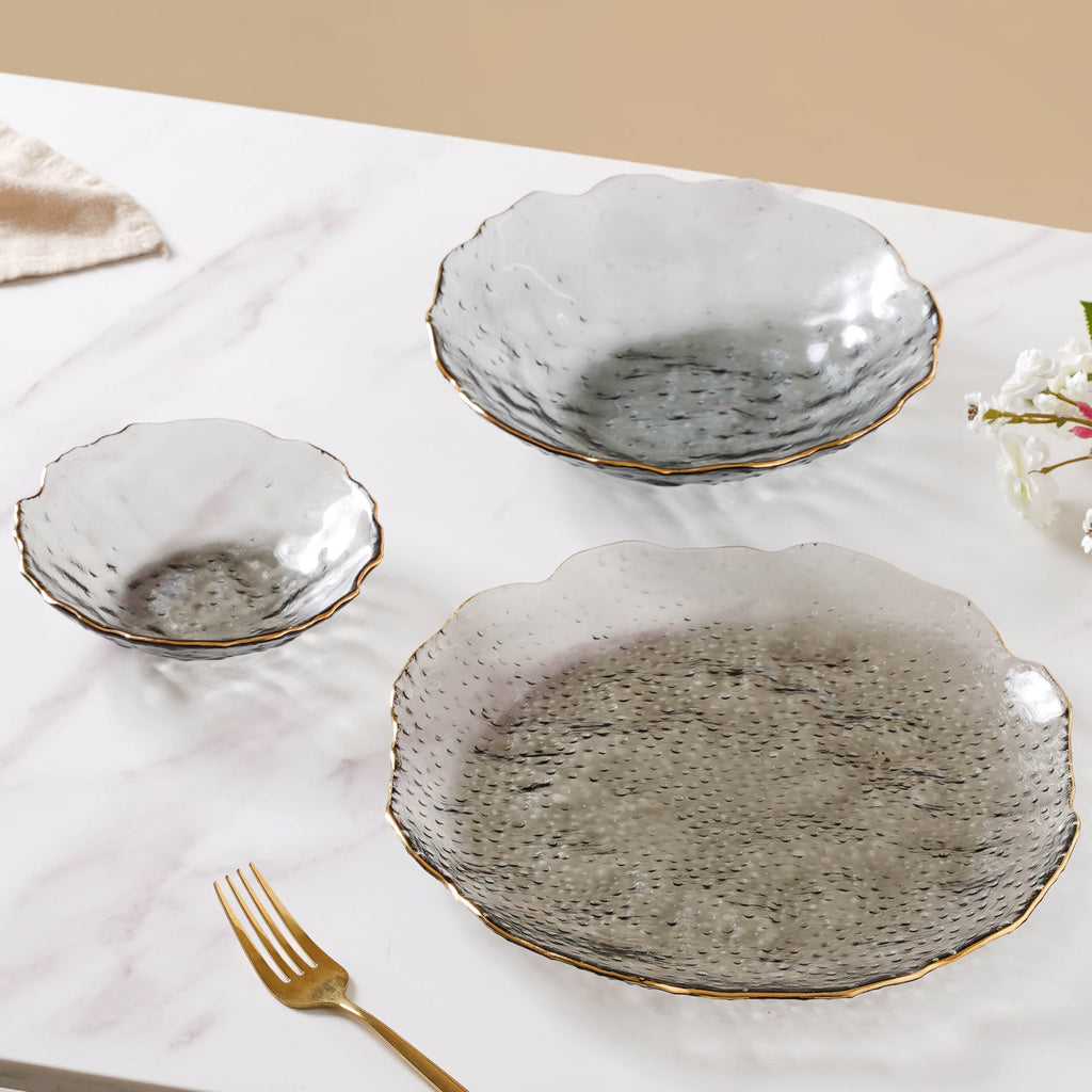 Glass Grey Dish Set of 3 Nestasia