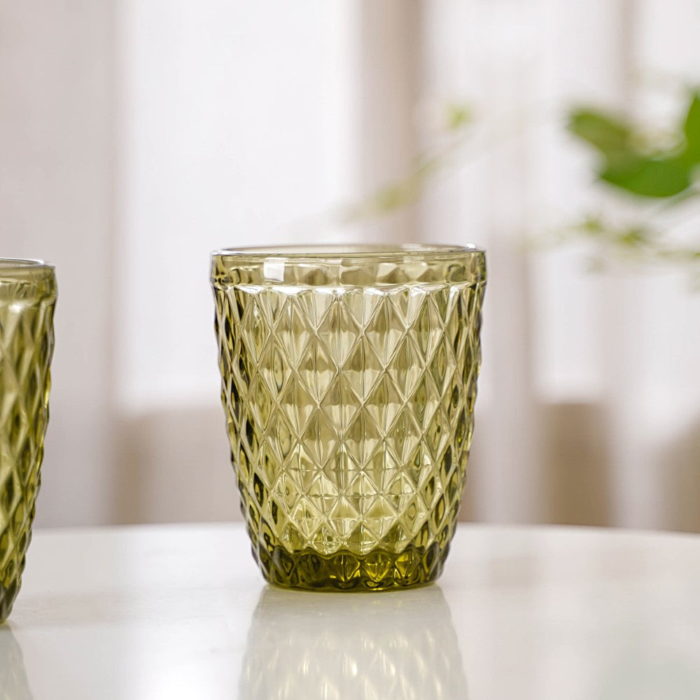 Green Glass Water Cup Set of 4 Nestasia