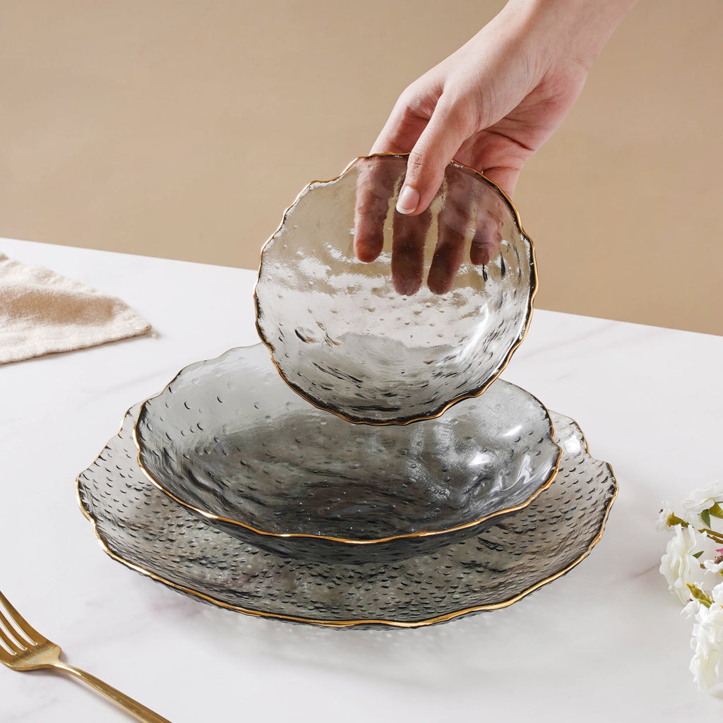 Glass Grey Dish Set of 3 Nestasia