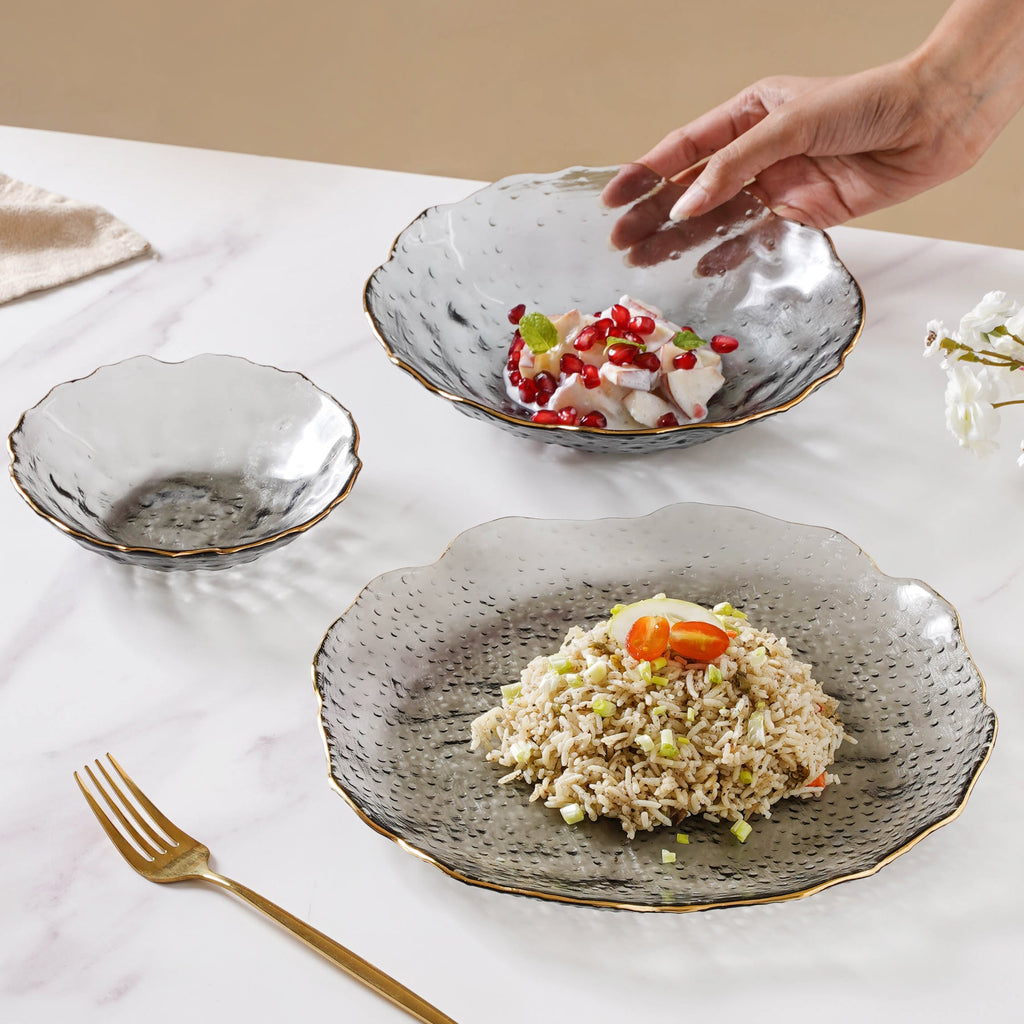 Glass Grey Dish Set of 3 Nestasia