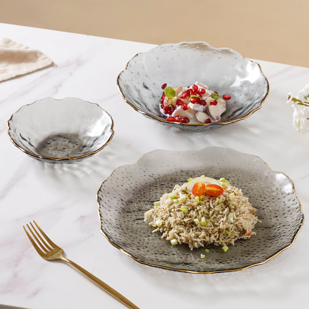 Glass Grey Dish Set of 3 Nestasia