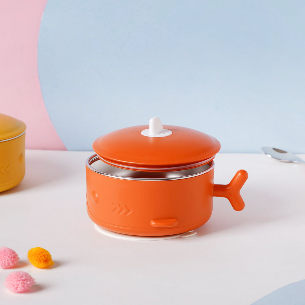 Whale Double Walled Anti-Slip Feeding Bowl Orange 400 ml Nestasia