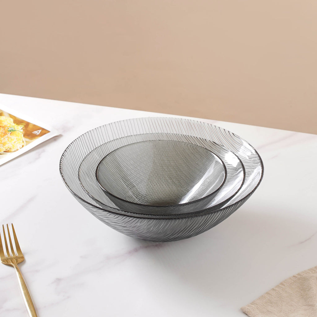 Waves Glass Bowl Set of 3 Grey Nestasia