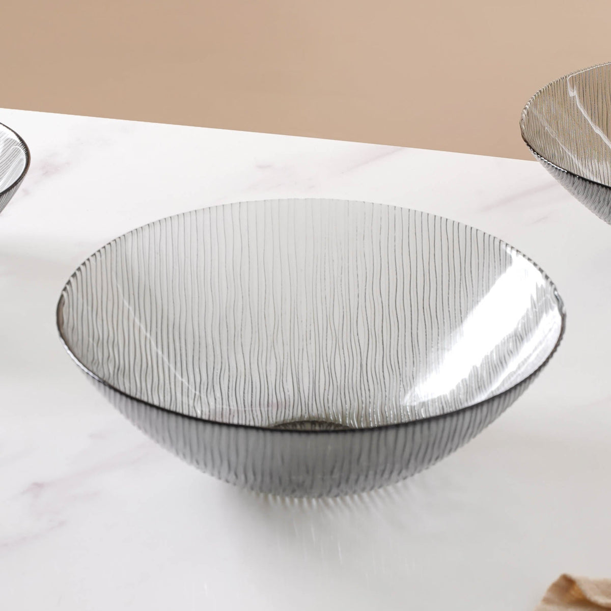 Waves Glass Bowl Set of 3 Grey Nestasia