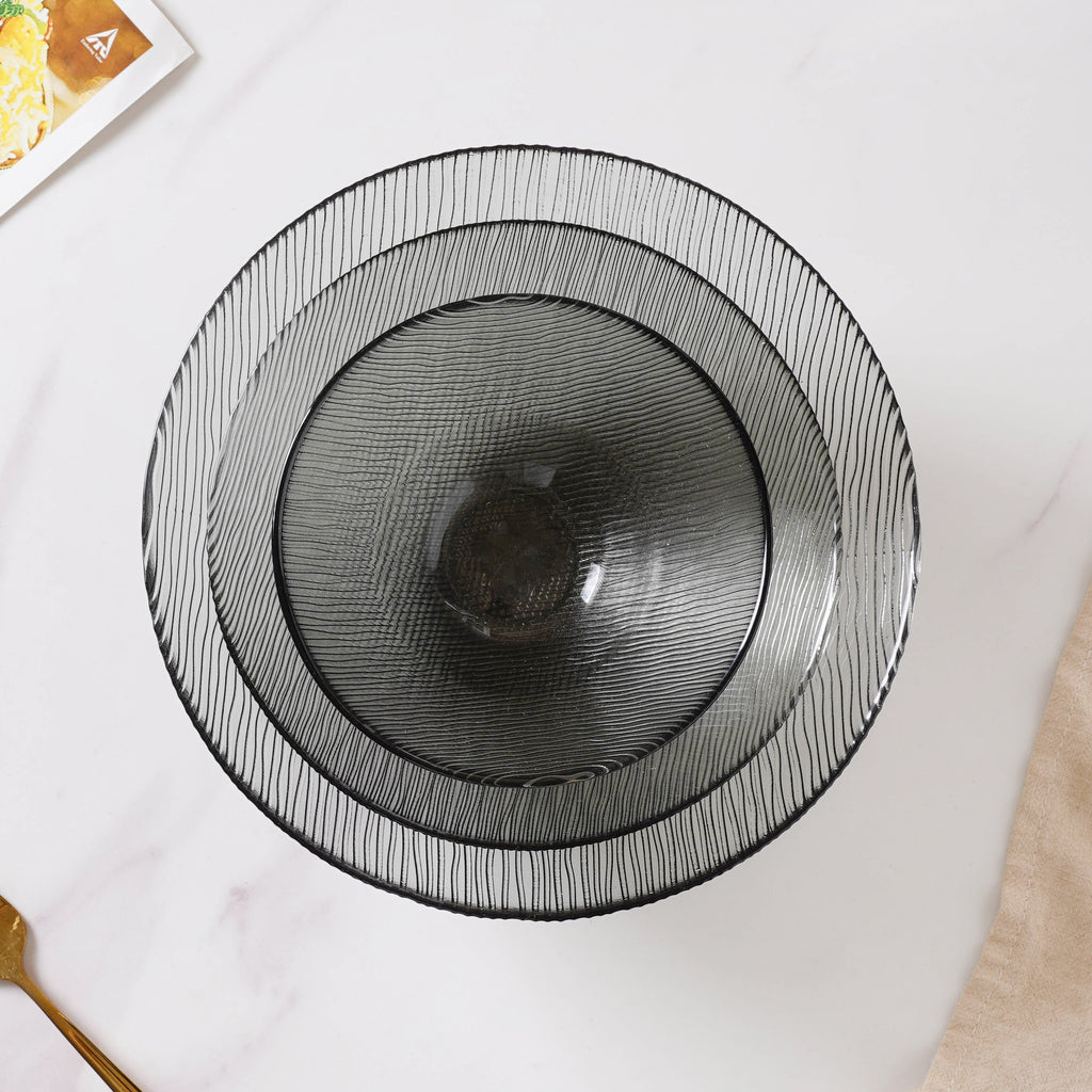 Waves Glass Bowl Set of 3 Grey Nestasia