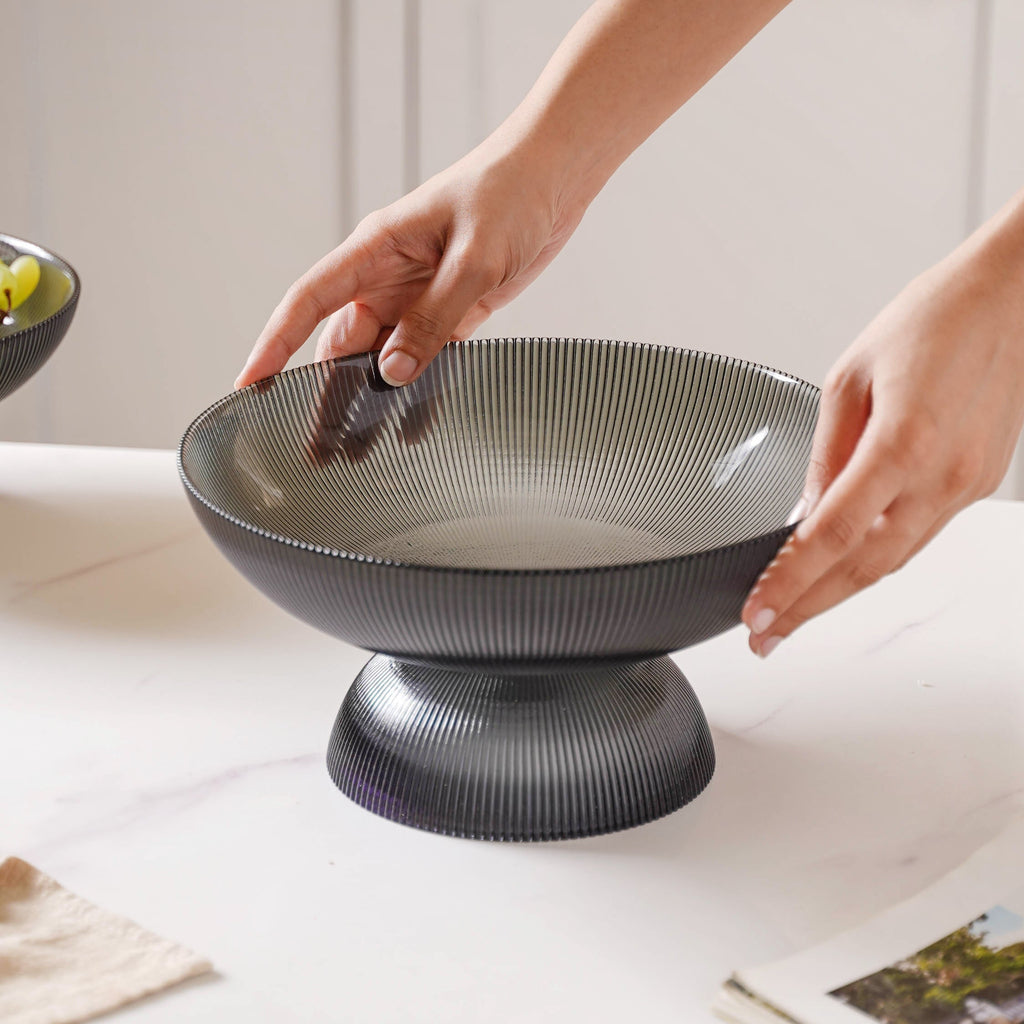 Ribbed Grey Fruit Bowl Large Nestasia