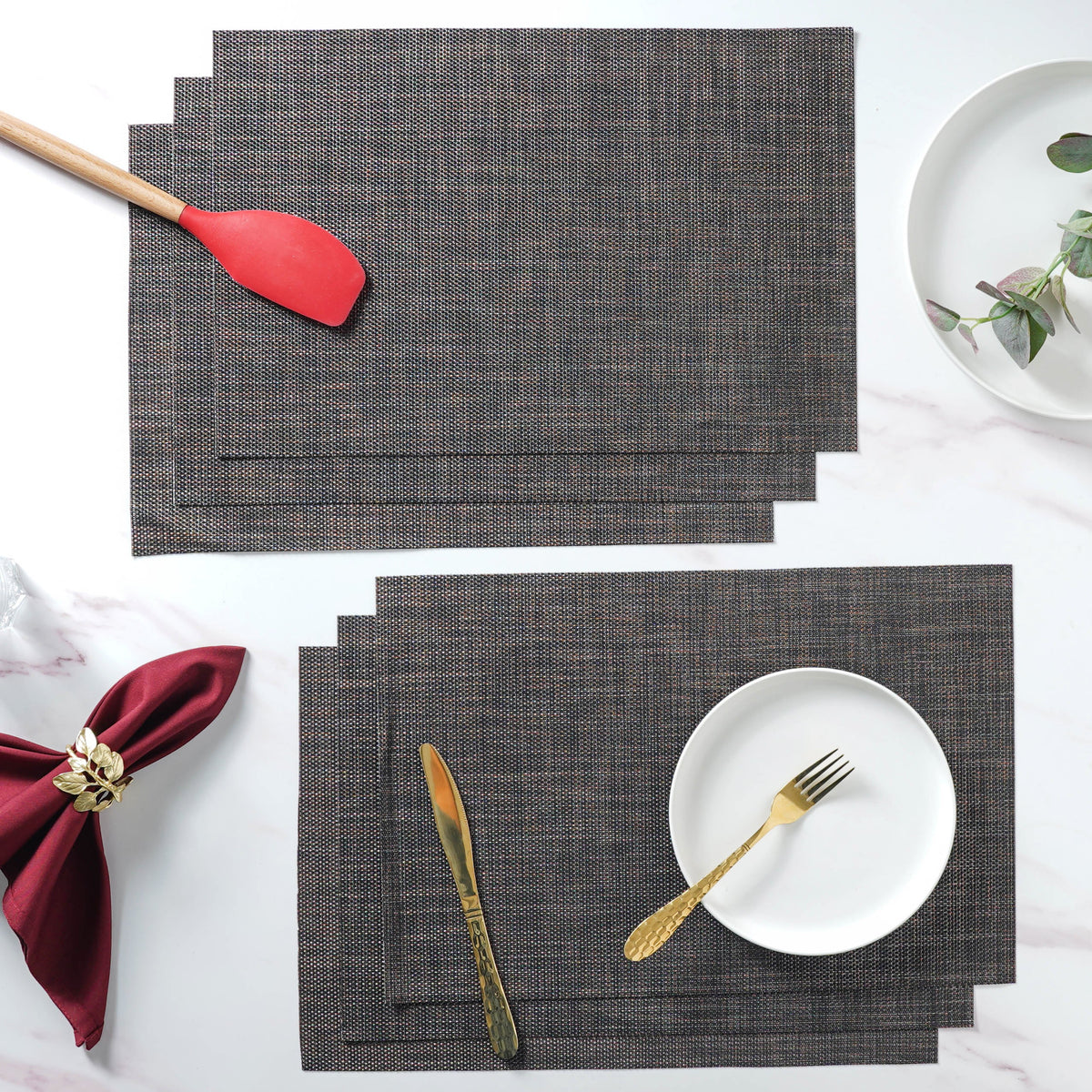 Black Brown PVC Table Mat Set of 6 Nestasia