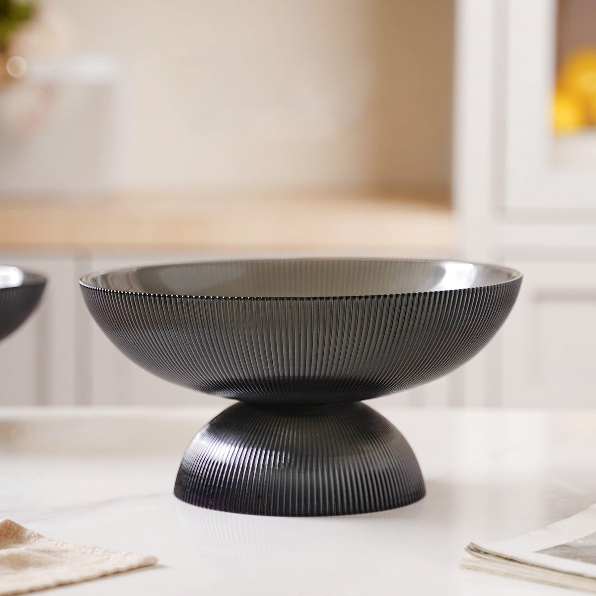 Ribbed Grey Fruit Bowl Large Nestasia