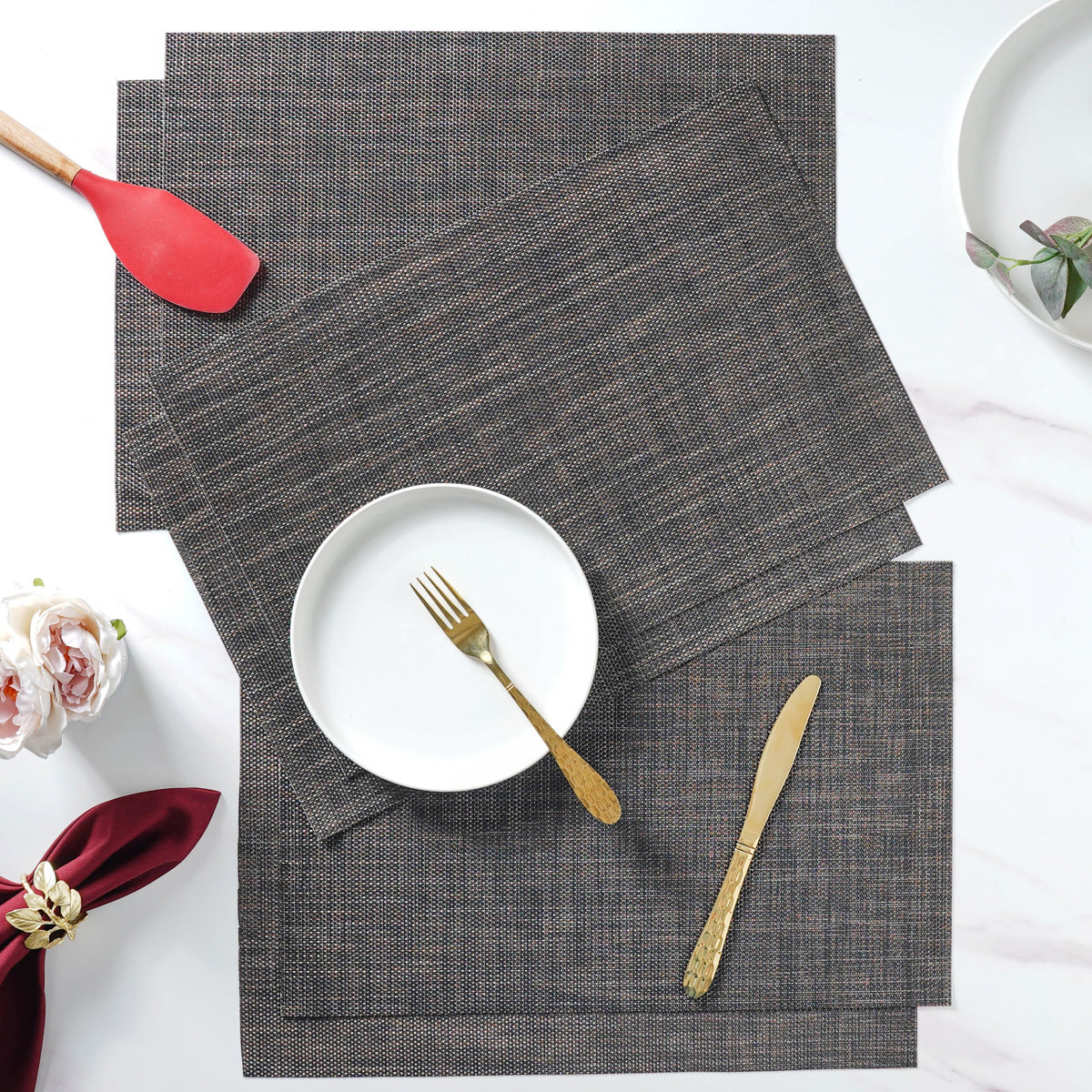 Black Brown PVC Table Mat Set of 6 Nestasia