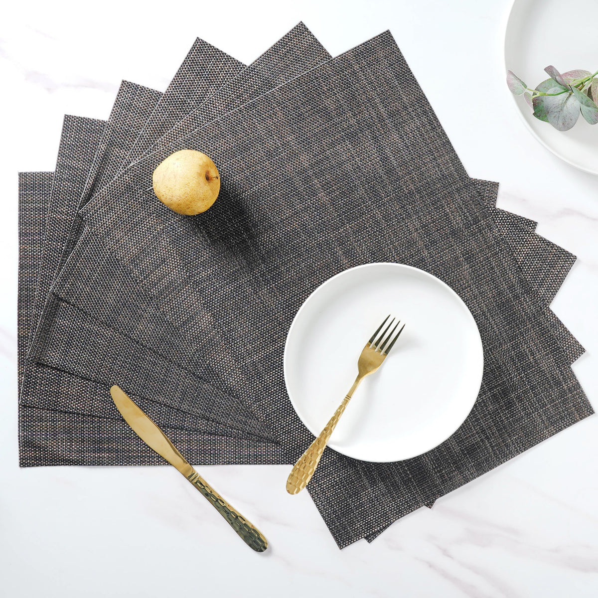 Black Brown PVC Table Mat Set of 6 Nestasia