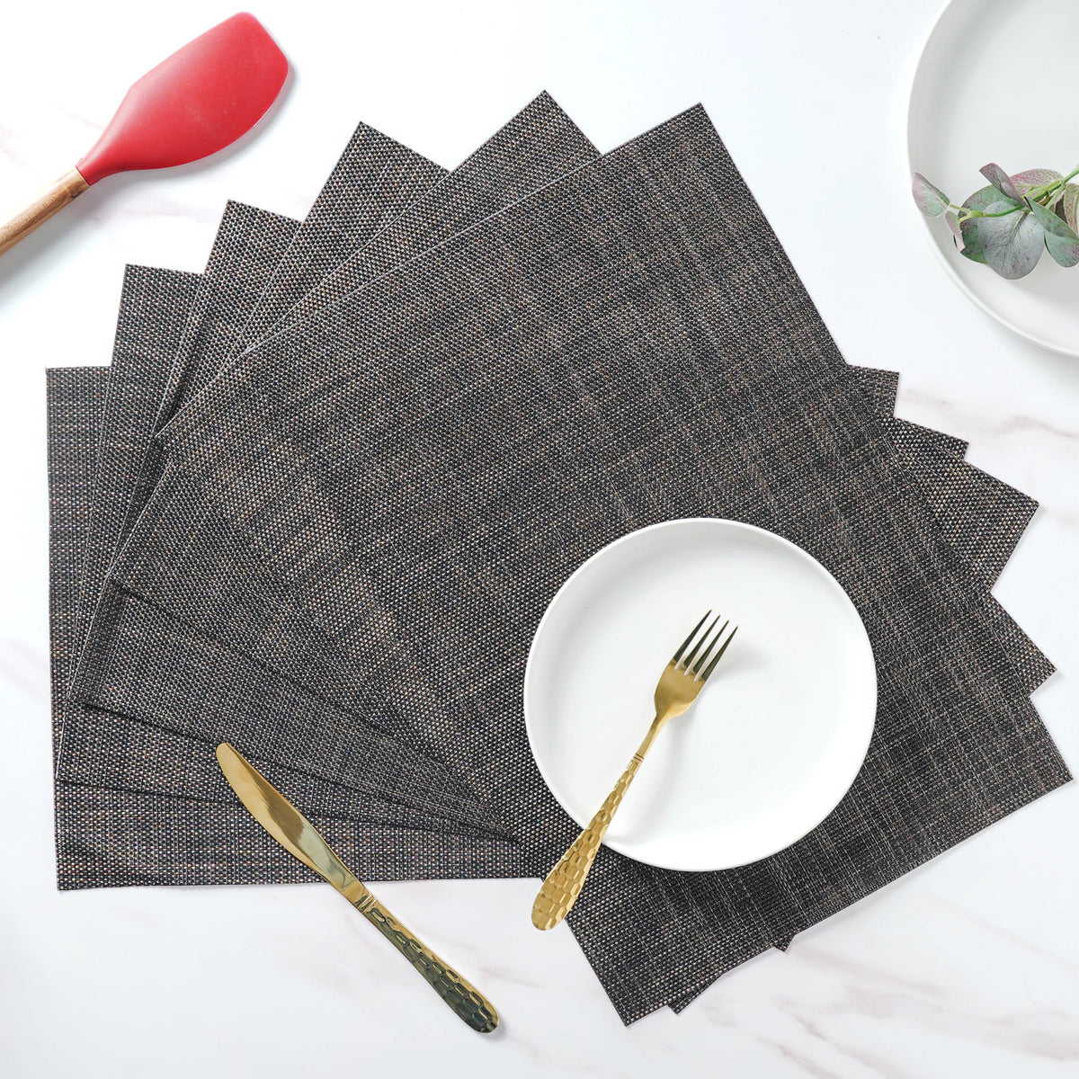 Black Brown PVC Table Mat Set of 6 Nestasia