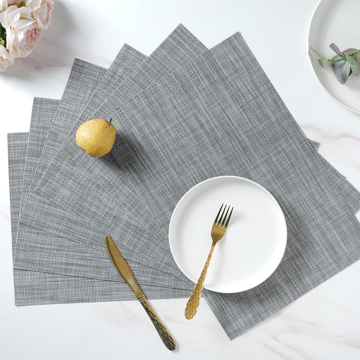 White-grey PVC Table Mat Set of 6 Nestasia