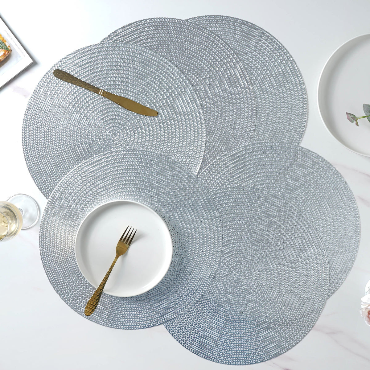 Round Silver Placemat Set of 6 Nestasia