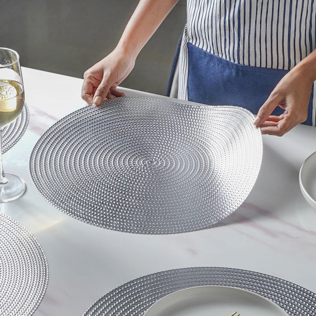 Round Silver Placemat Set of 6 Nestasia