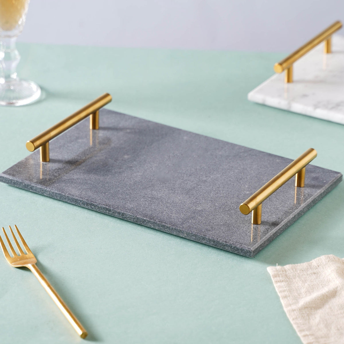 Marble Platter With Gold Handle Nestasia