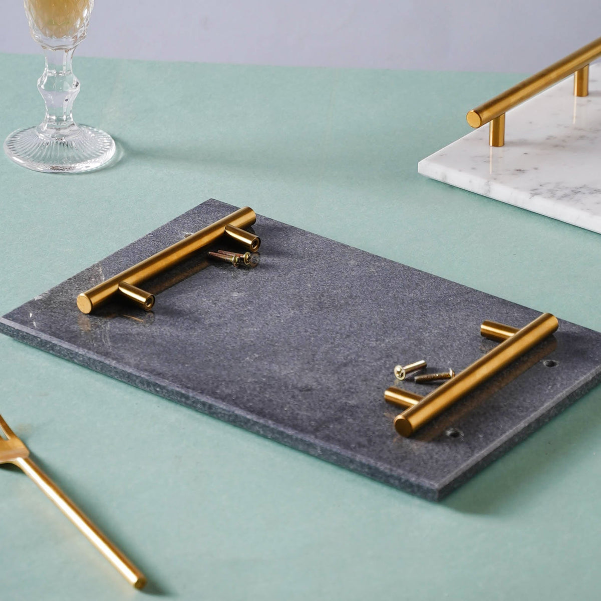 Marble Platter With Gold Handle Nestasia