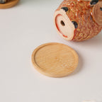 Orange Owl Ceramic Planter With Wooden Coaster Nestasia