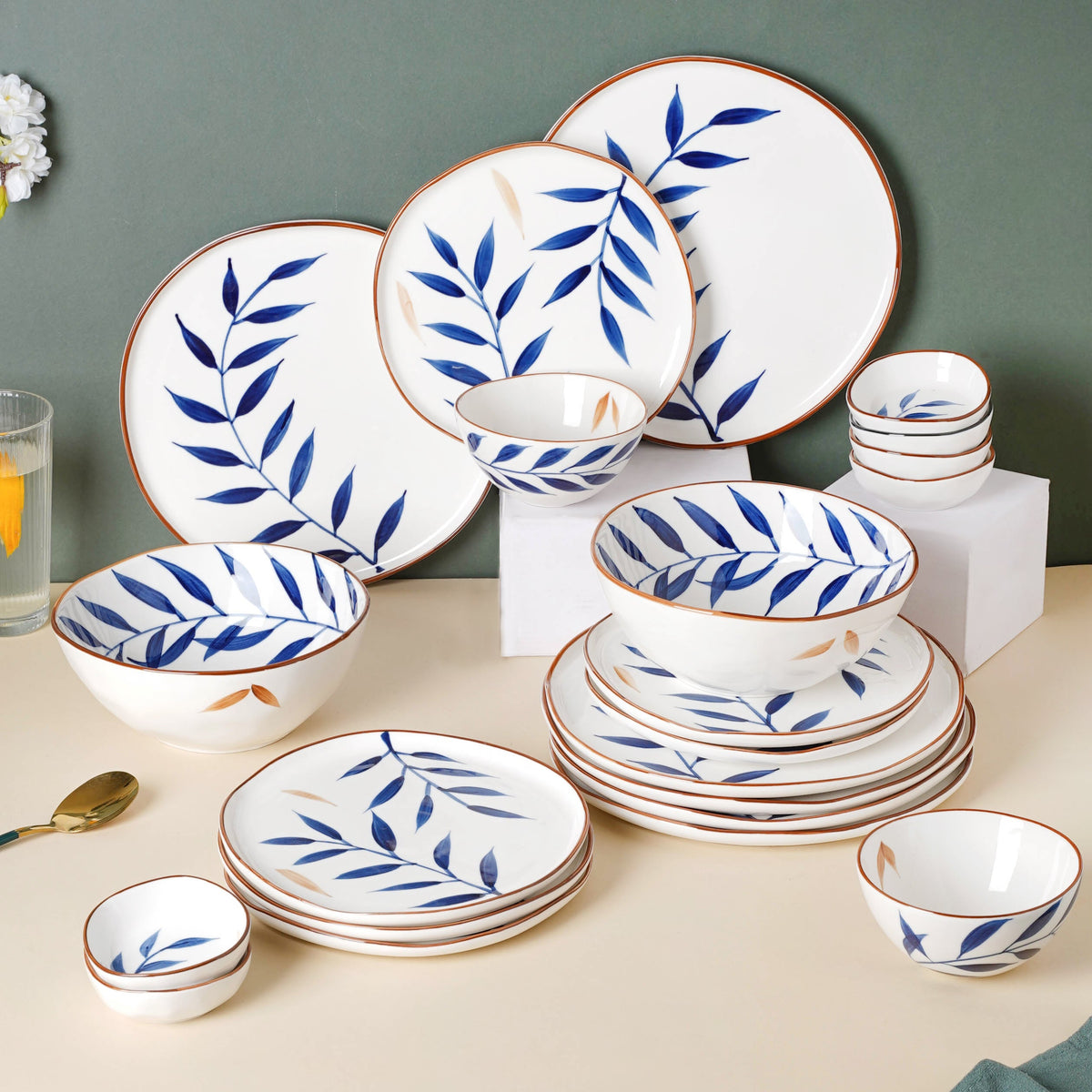 Palm Leaf 27 Piece Dinner Set For 6 Nestasia