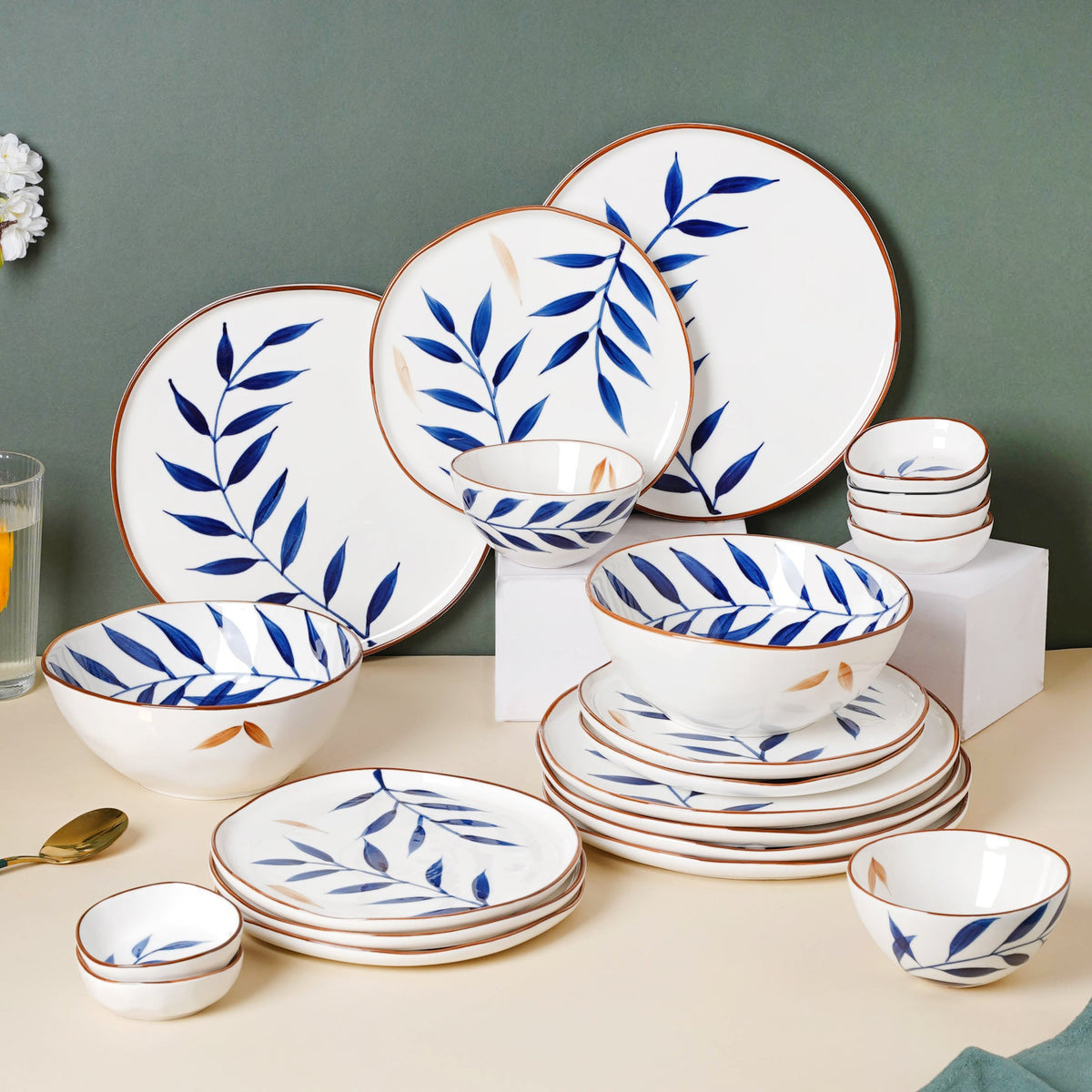 Palm Leaf 27 Piece Dinner Set For 6 Nestasia