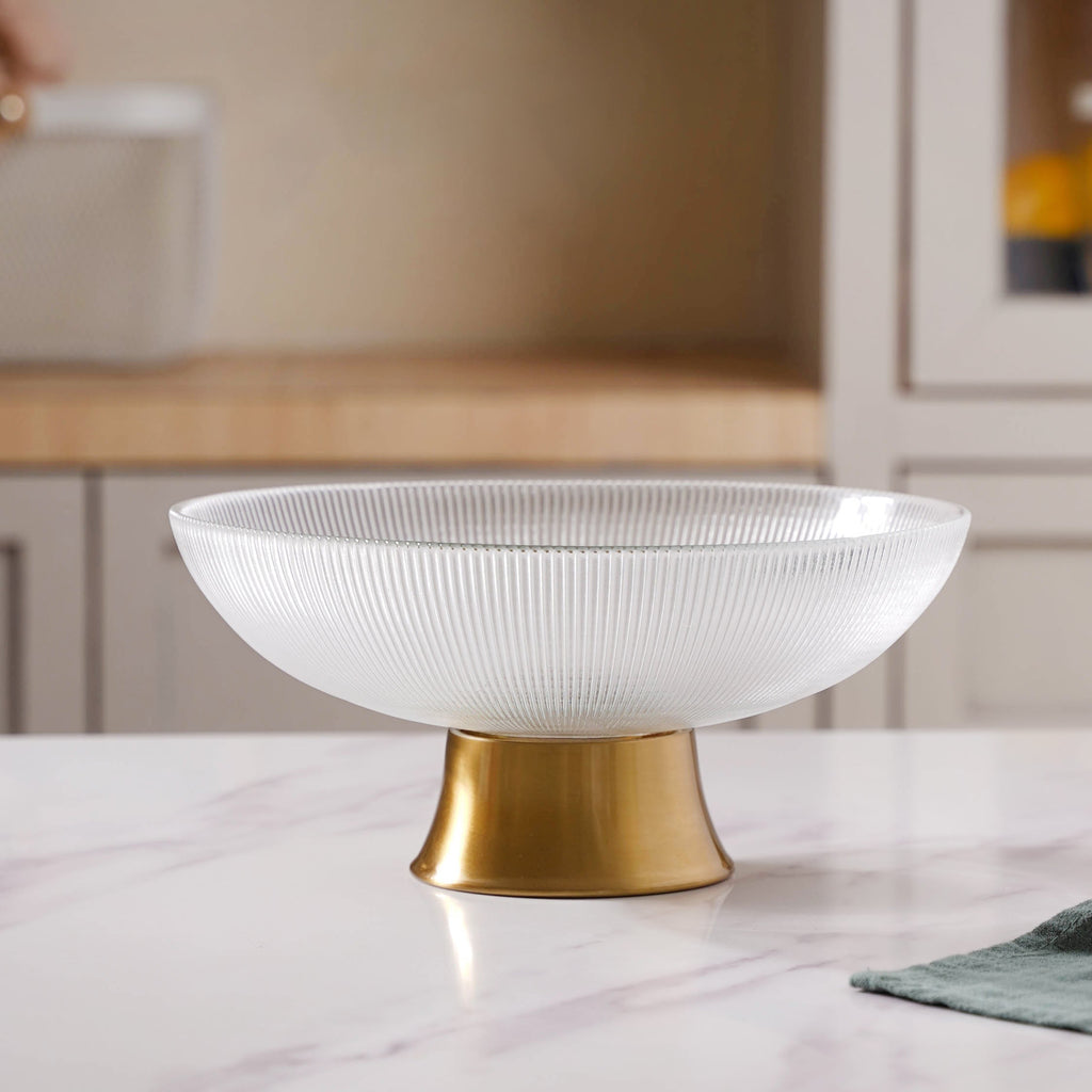 Ribbed Glass Decorative Fruit Bowl Nestasia