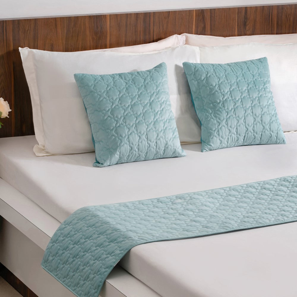 Velvet Cushion Cover & Table Runner Set Of 3 Blue Nestasia