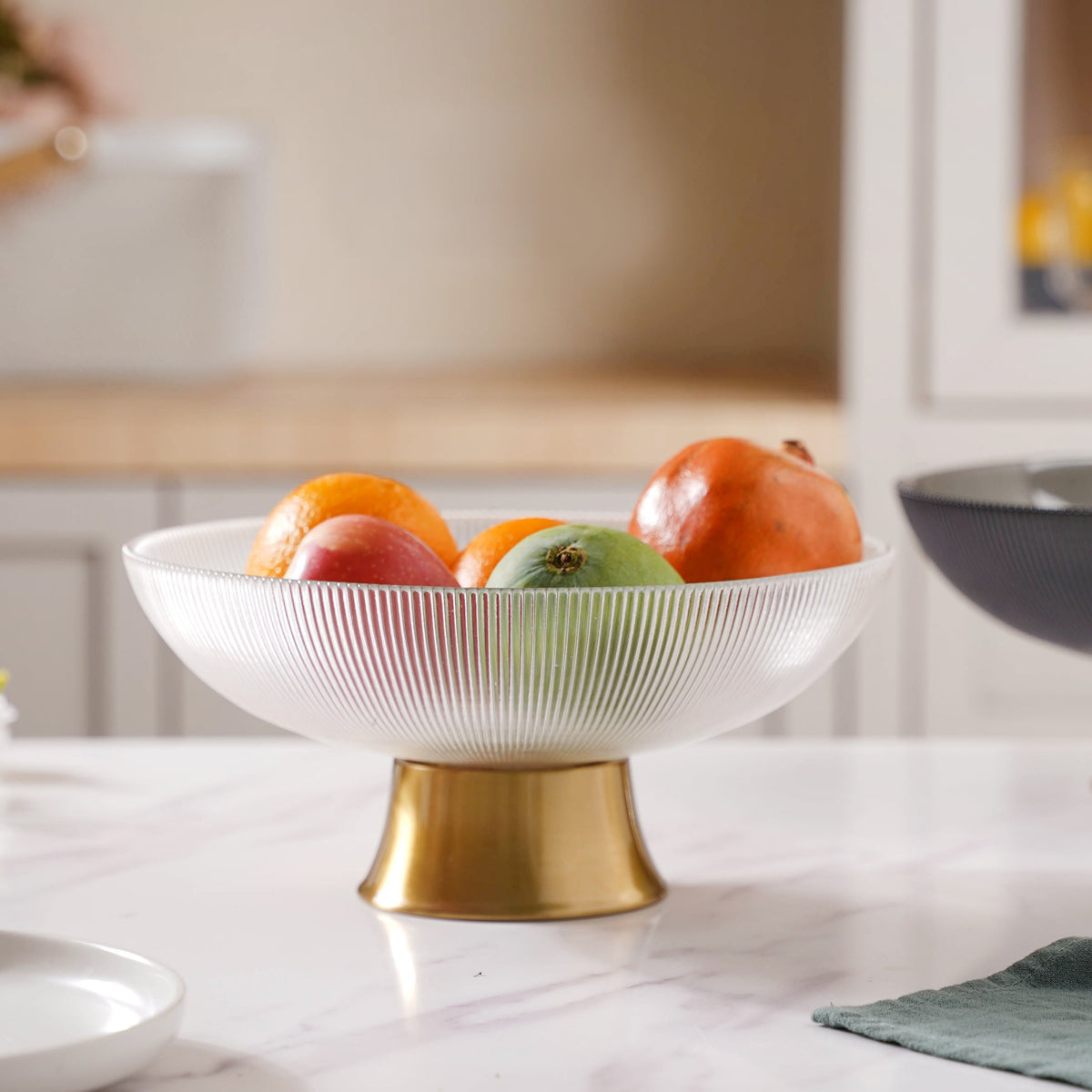 Ribbed Glass Decorative Fruit Bowl Nestasia