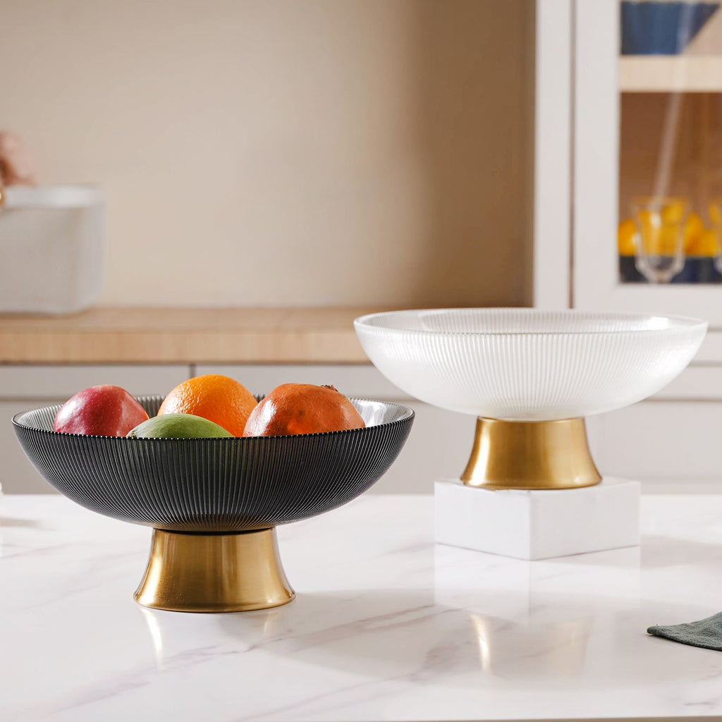 Ribbed Glass Decorative Fruit Bowl Nestasia