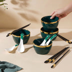 Emerald Snack Bowl Set Of 4 With Chopsticks And Soup Spoons Nestasia