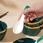 Emerald Snack Bowl Set Of 4 With Chopsticks And Soup Spoons Nestasia