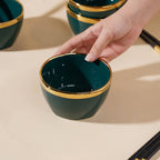 Emerald Snack Bowl Set Of 4 With Chopsticks And Soup Spoons Nestasia