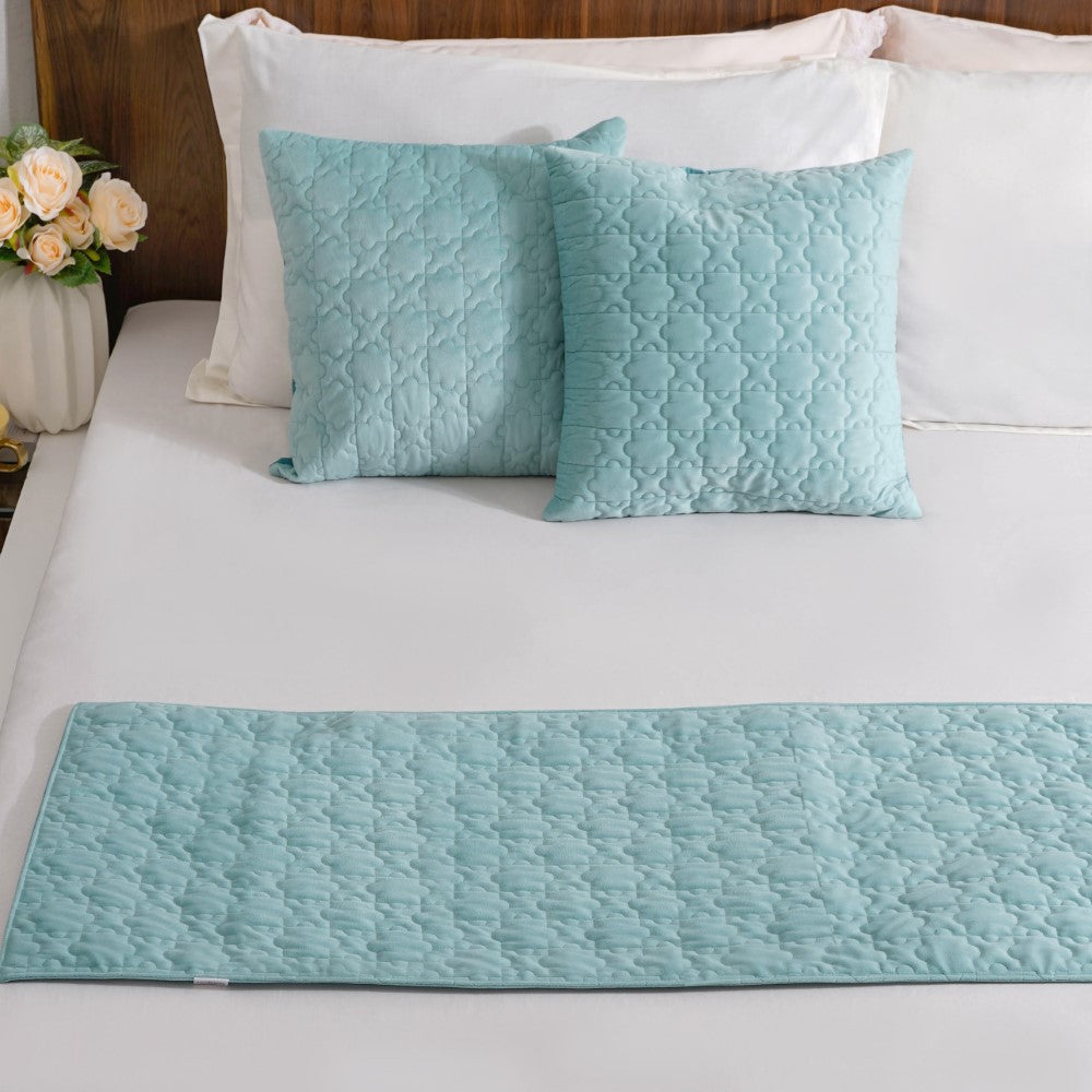 Velvet Cushion Cover & Table Runner Set Of 3 Blue Nestasia