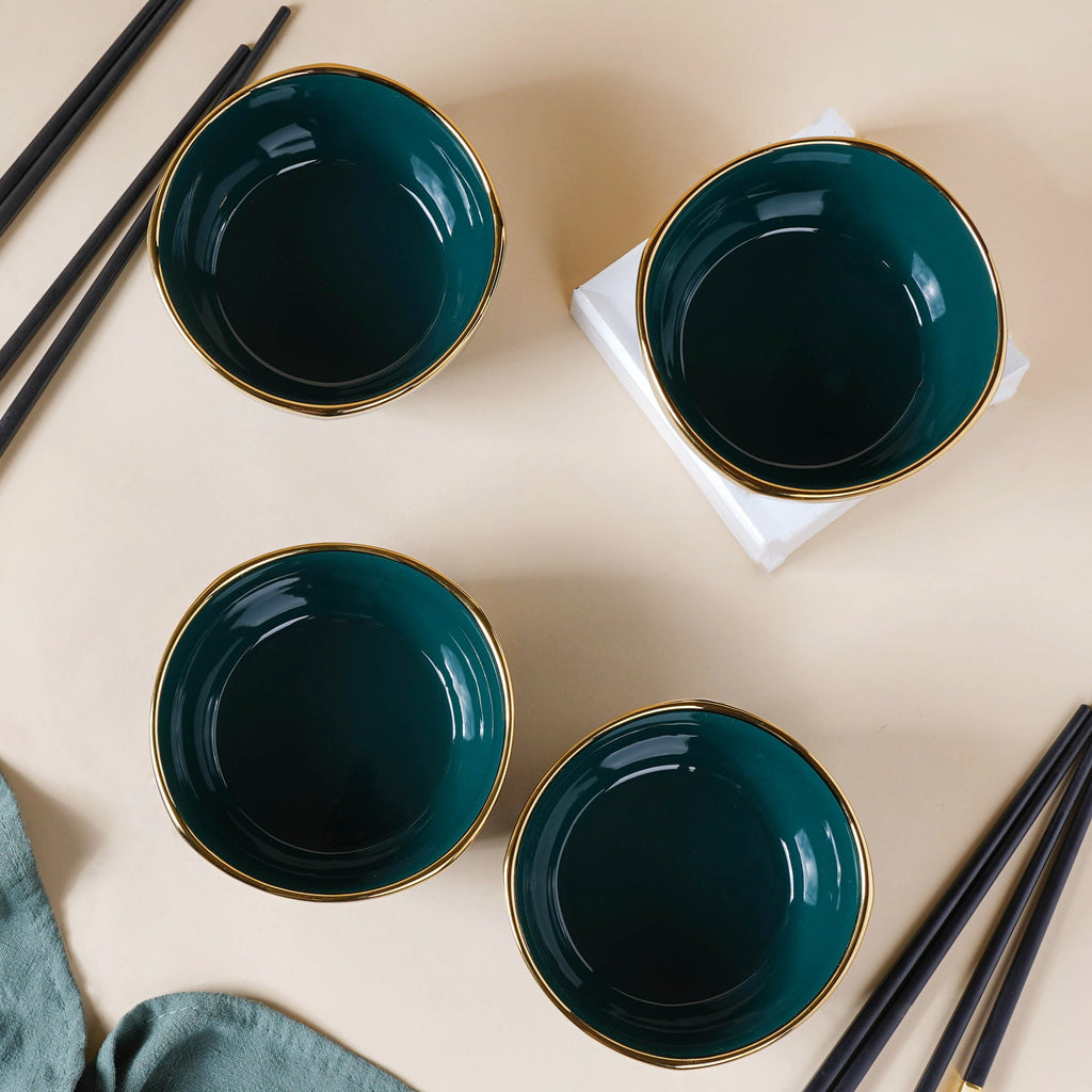 Emerald Snack Bowl Set Of 4 With Chopsticks And Soup Spoons Nestasia