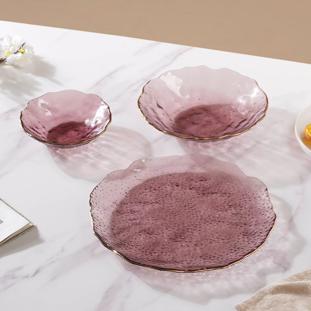 Glass Rose Dish Set of 3 Nestasia