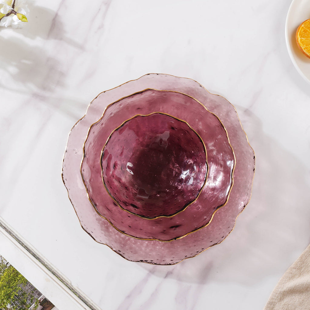 Glass Rose Dish Set of 3 Nestasia