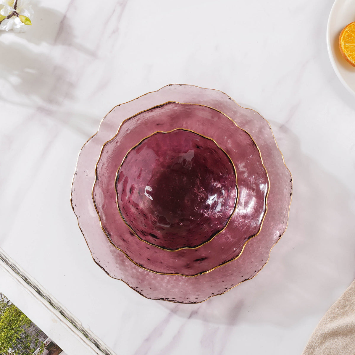 Glass Rose Dish Set of 3 Nestasia