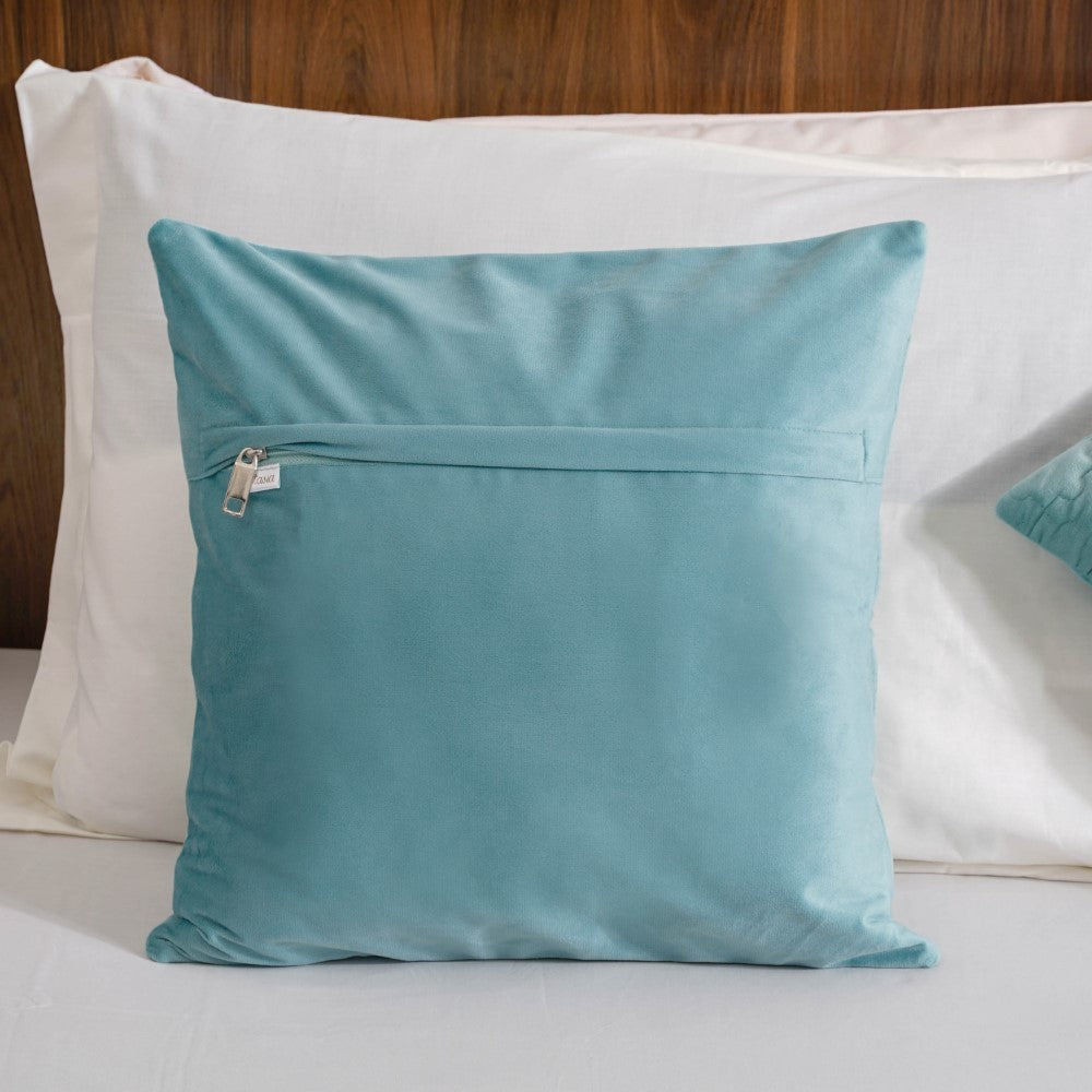 Velvet Cushion Cover & Table Runner Set Of 3 Blue Nestasia