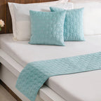 Velvet Cushion Cover & Table Runner Set Of 3 Blue Nestasia