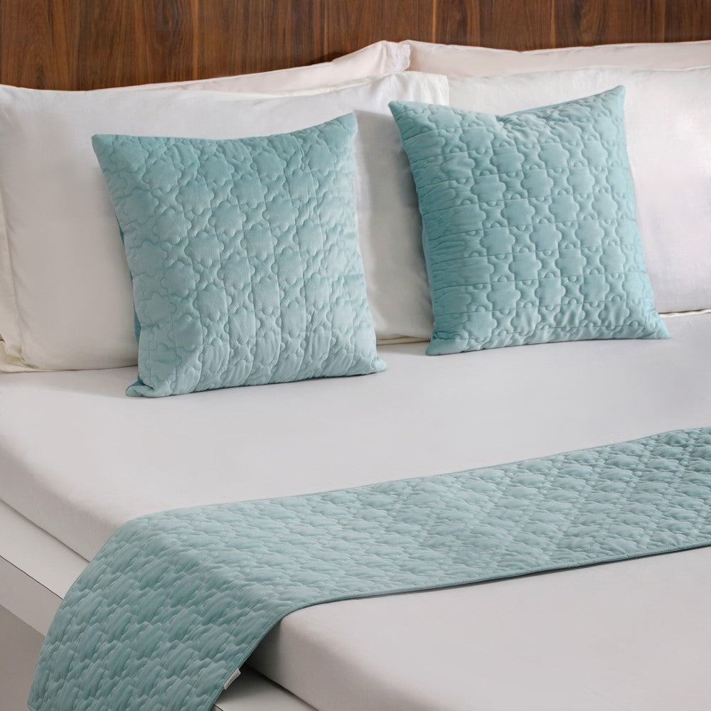 Velvet Cushion Cover & Table Runner Set Of 3 Blue Nestasia