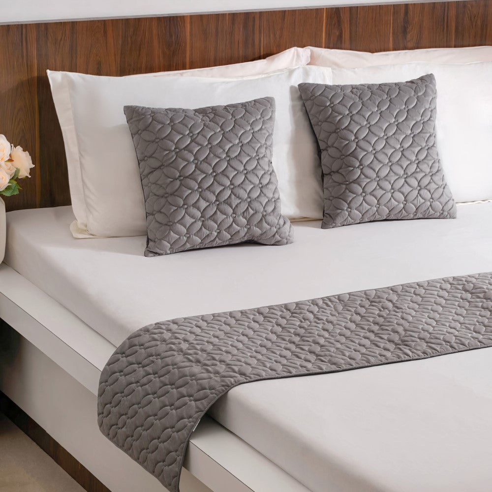 Velvet Cushion Cover & Bed Runner Set Of 3 Grey Nestasia