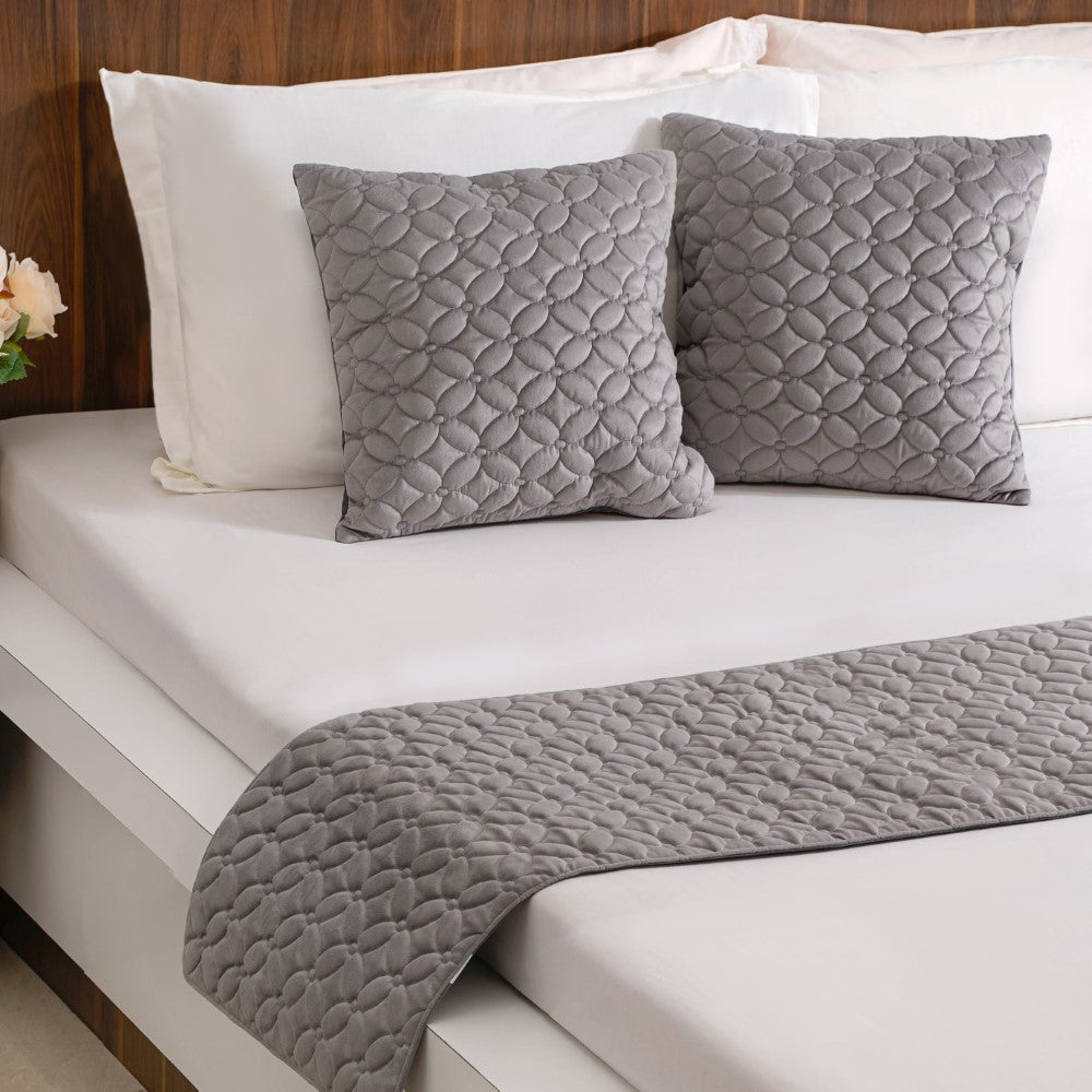 Velvet Cushion Cover & Bed Runner Set Of 3 Grey Nestasia