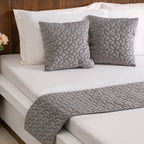 Velvet Cushion Cover & Bed Runner Set Of 3 Grey Nestasia