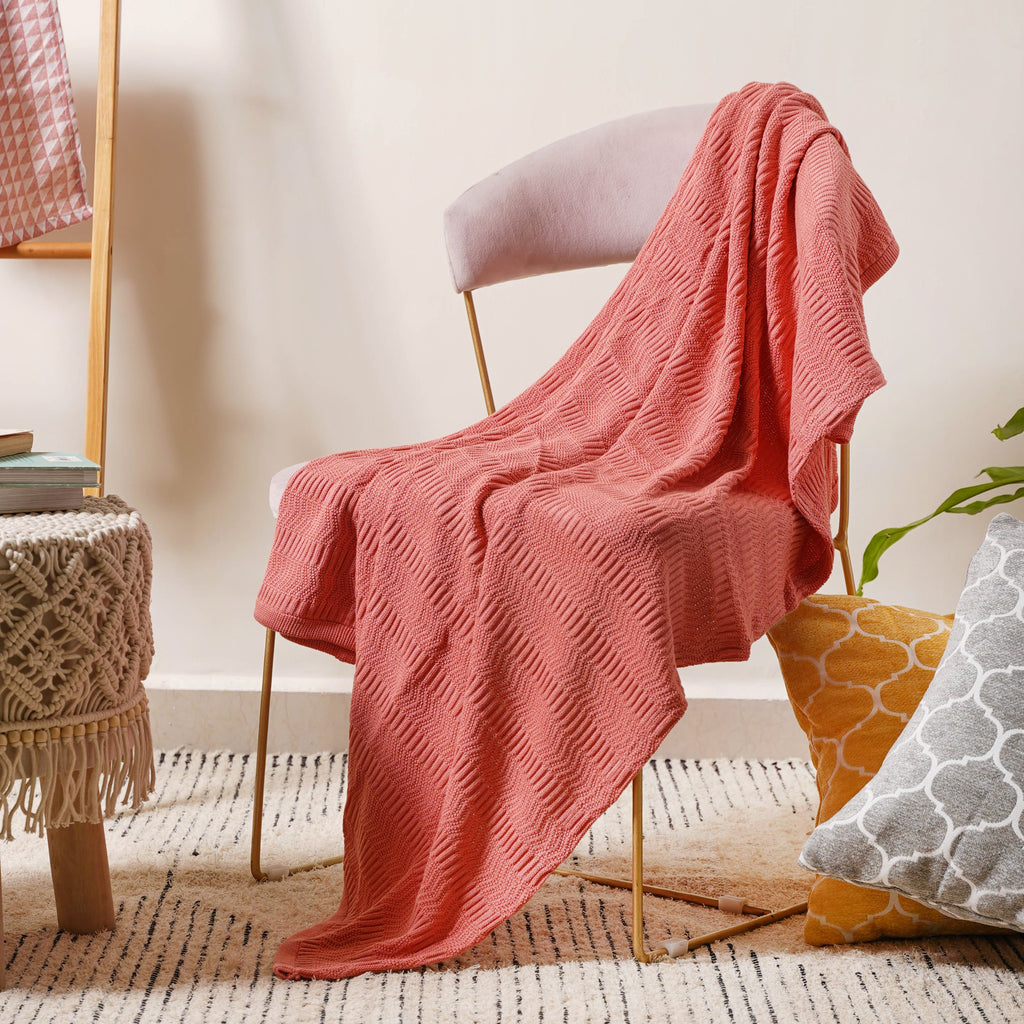 Peach Ribbed Knitted Throw Nestasia