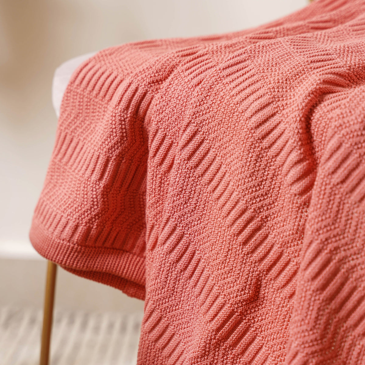 Peach Ribbed Knitted Throw Nestasia