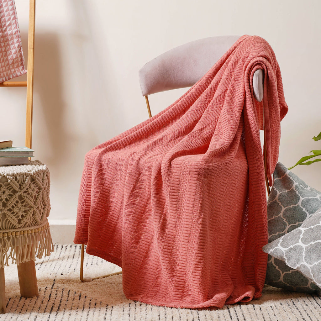 Peach Ribbed Knitted Throw Nestasia