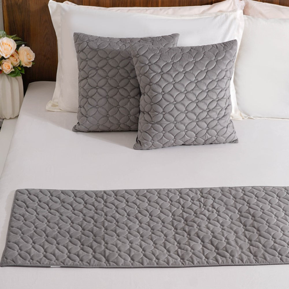 Velvet Cushion Cover & Bed Runner Set Of 3 Grey Nestasia