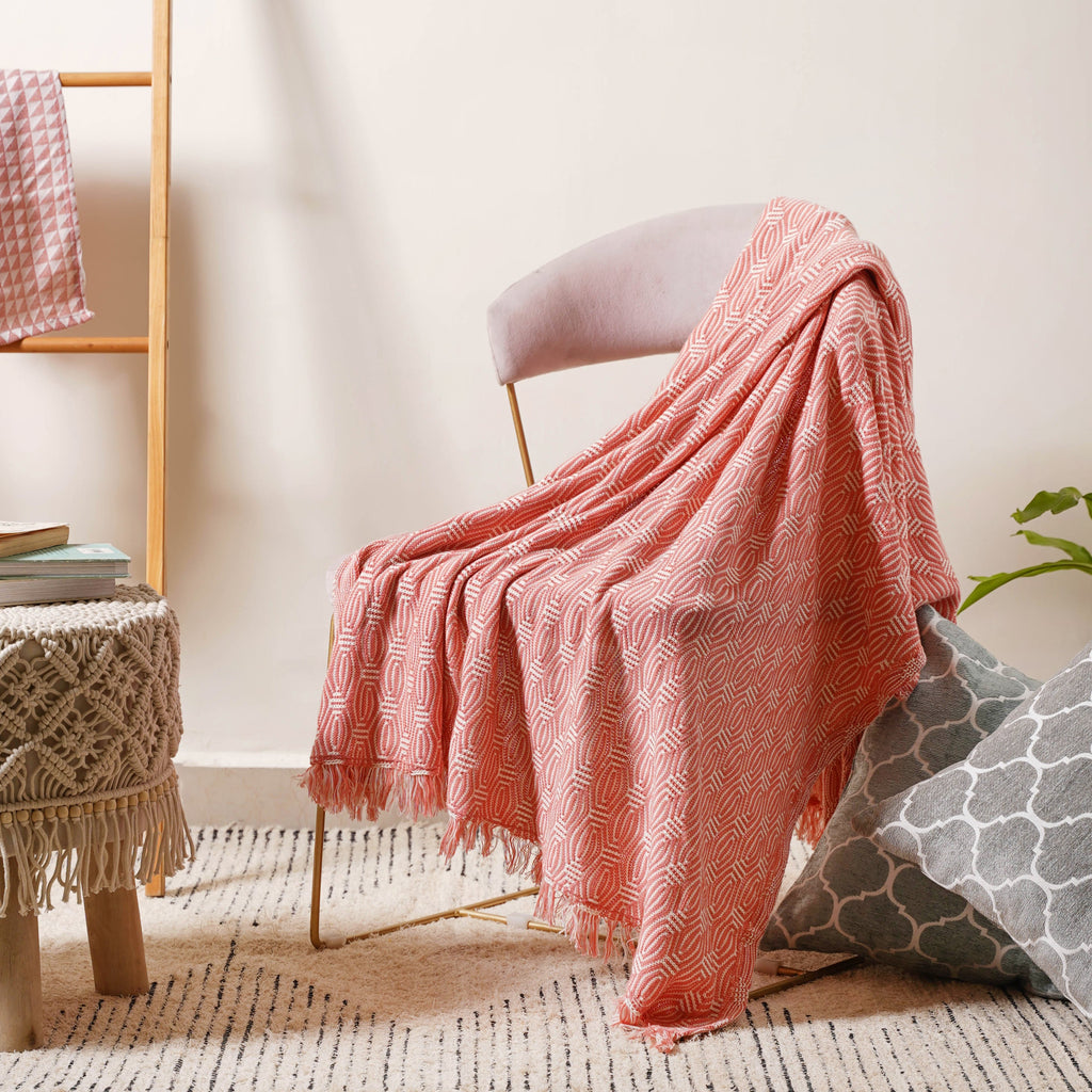 Peach and Off White Textured Throw Nestasia