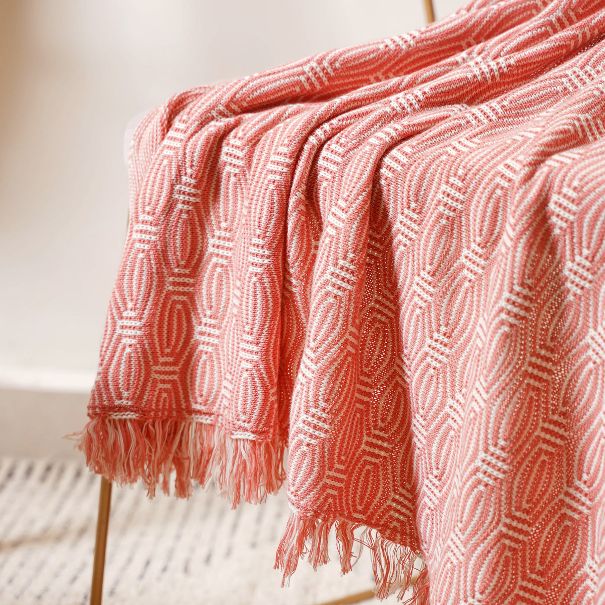 Peach and Off White Textured Throw Nestasia